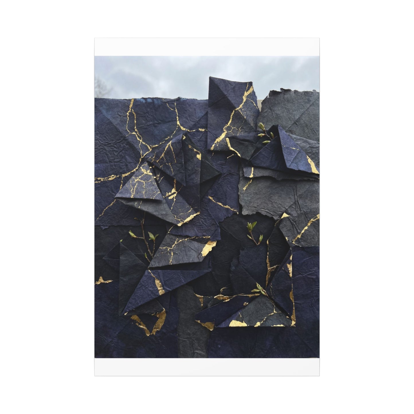 Beautiful Paper Fold Canvas Art - Crackle Gold Kintsugi