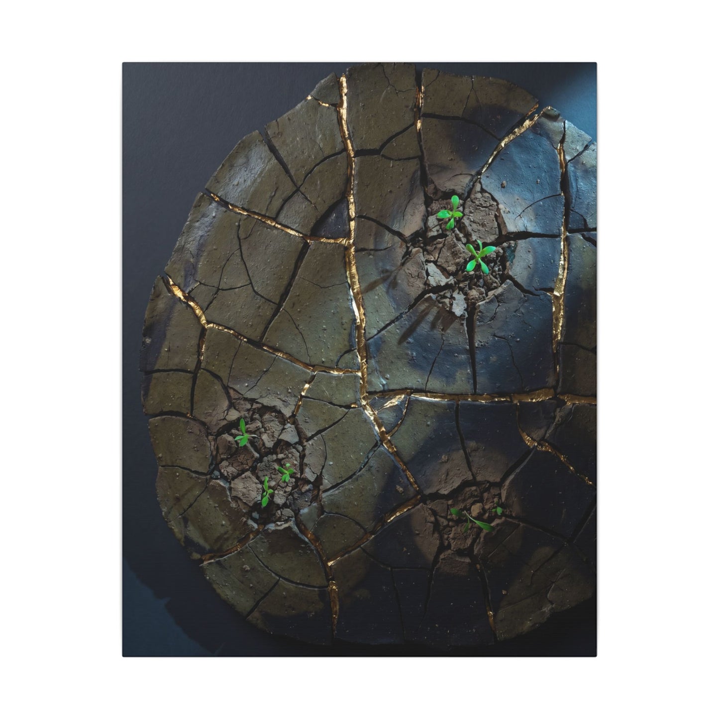 Dark Japandi Cracked Earth in Moonlight | Moody Minimal Canvas Art