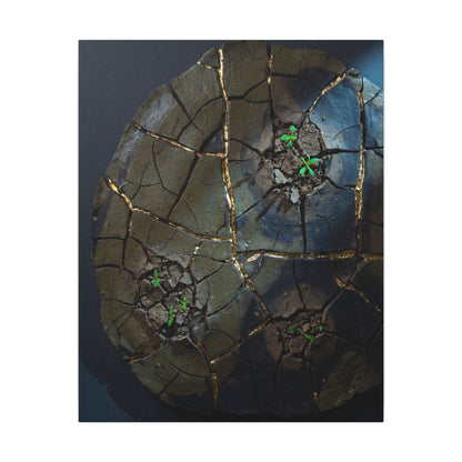 Dark Japandi Cracked Earth in Moonlight | Moody Minimal Canvas Art