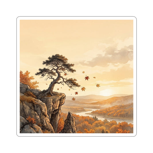 Japandi Pine Tree in Golden Hour | Japanese Pattern Sticker