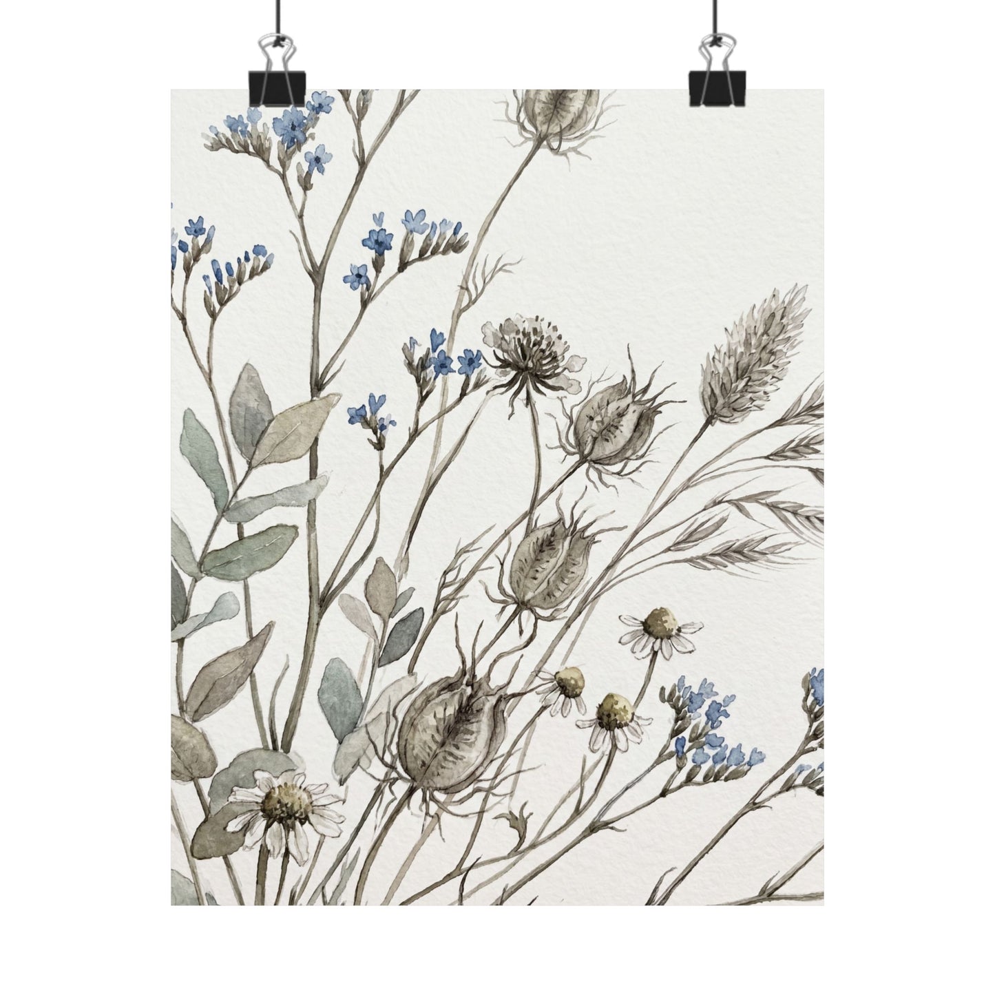 Elegant Dried Flowers Wall Art Print - Watercolor Japandi