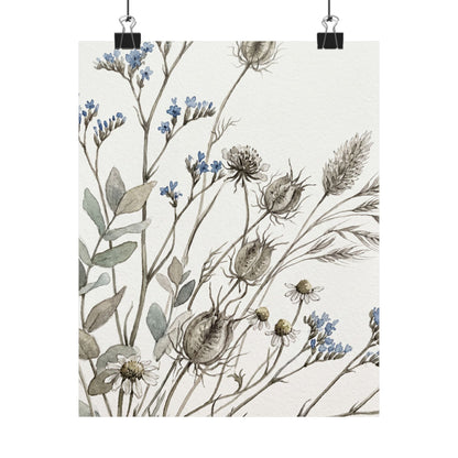 Elegant Dried Flowers Wall Art Print - Watercolor Japandi