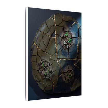 Dark Japandi Cracked Earth in Moonlight | Moody Minimal Canvas Art