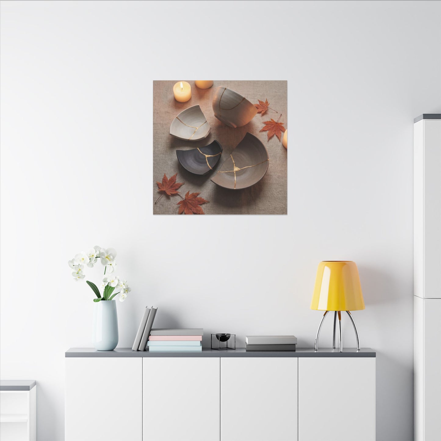 Candlelight Broken Pottery Canvas Art - Japandi Ma