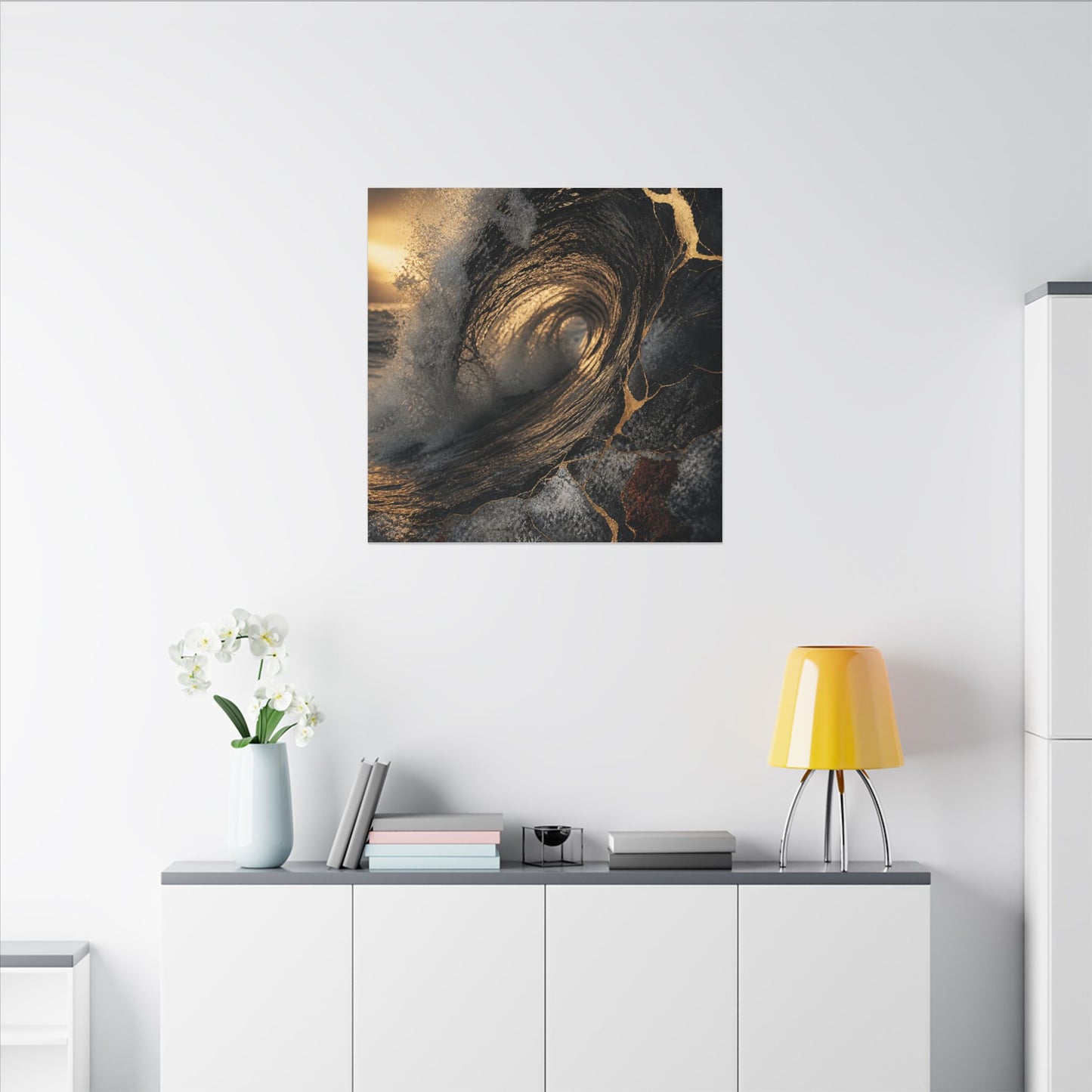 Kanso Ocean Wave Canvas Art - Kintsugi Gold Vein