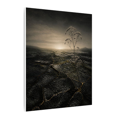 Dawn Cracked Earth Canvas Art - Dark Japandi Mono No Aware