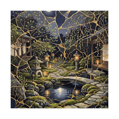 Spring Moonlit Garden Gold Vein Wall Art Print | Artful Decor