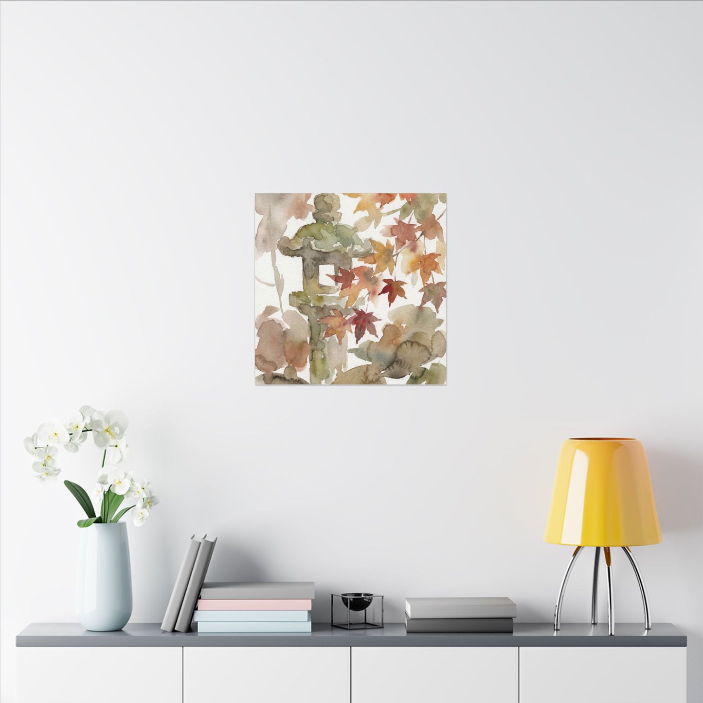 Stone Lantern Watercolor Canvas Art | Earthy Japandi Art
