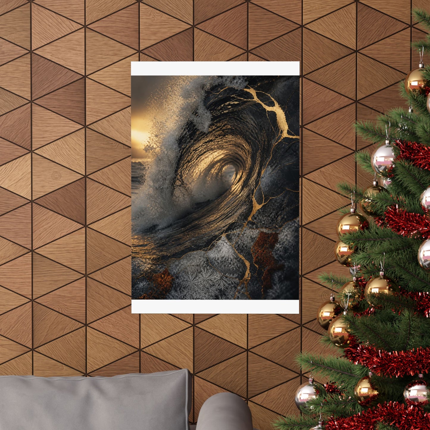 Healing Ocean Wave Wall Art Print - Gold Vein Kintsugi