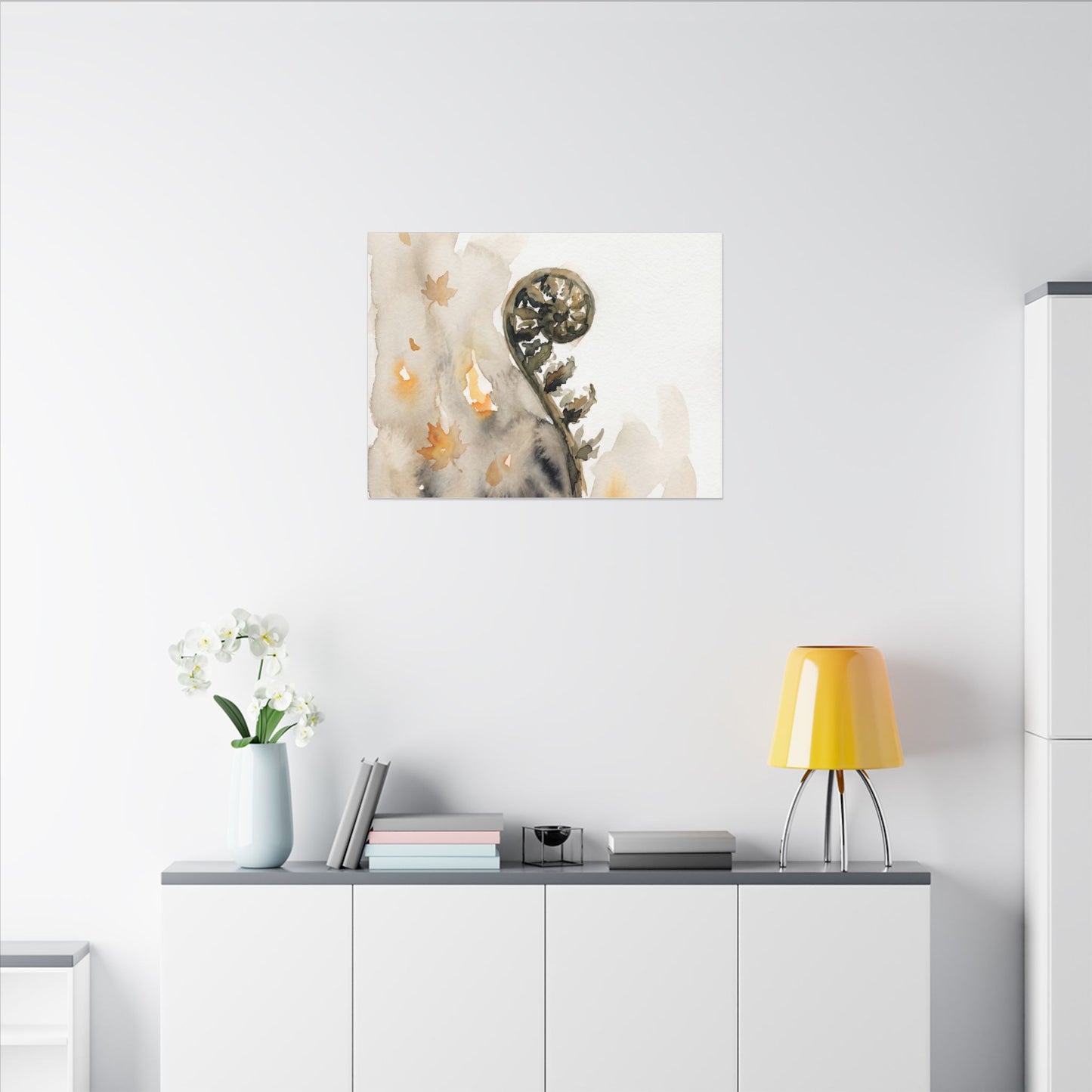 Fern Unfurling Watercolor Canvas Art | Earthy Japandi Art