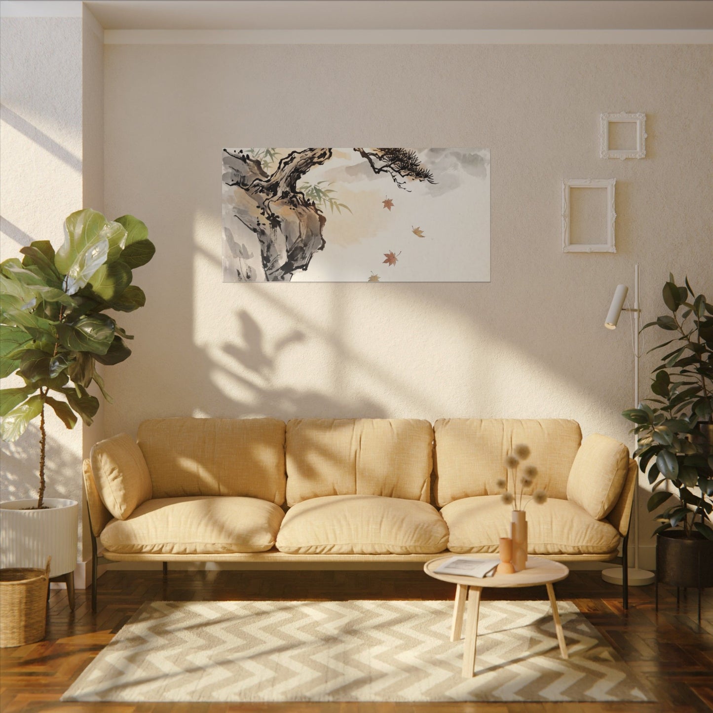 Peaceful Pine Tree Canvas Art - Sumi E Zen