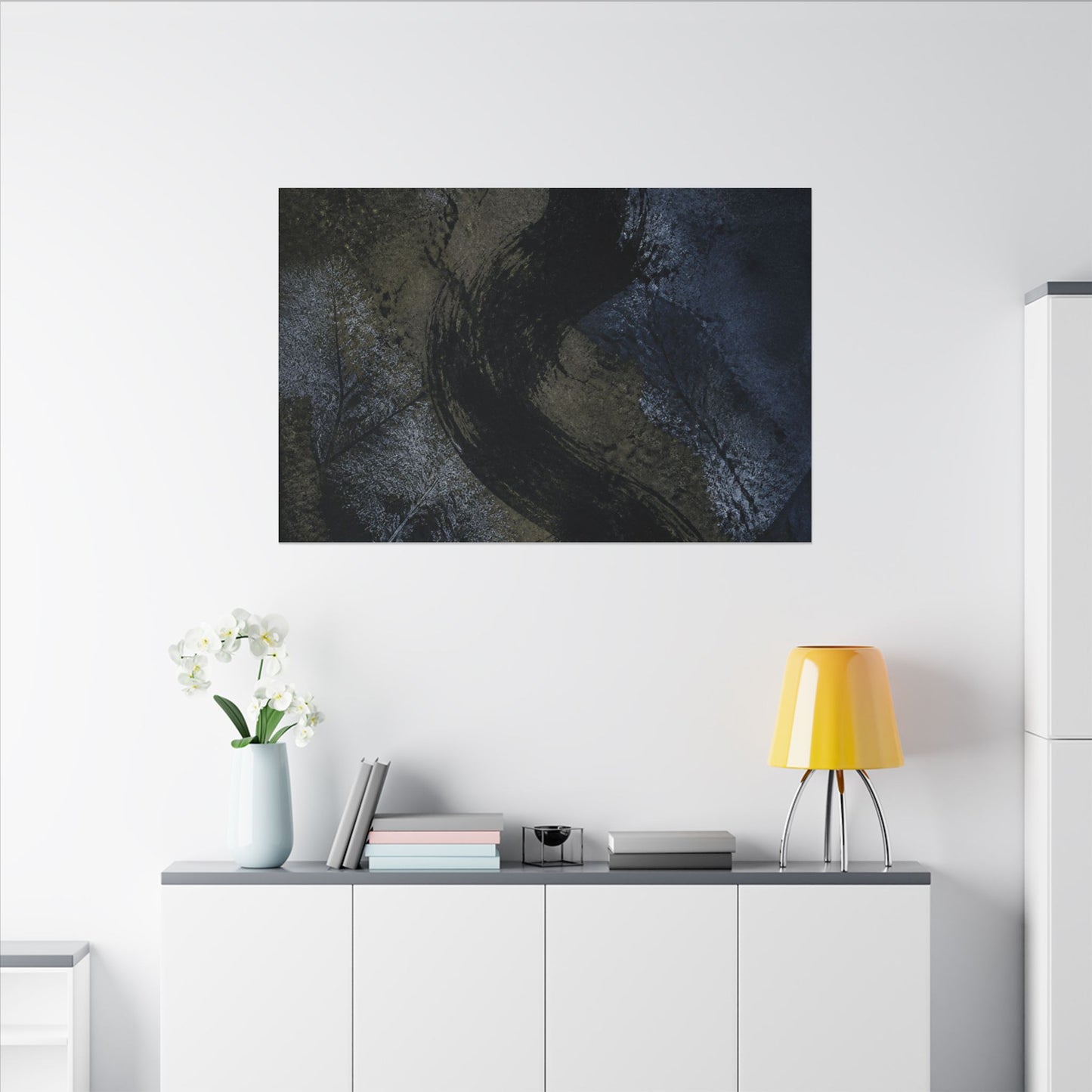Shibui Ink Brushstroke Canvas Art - Dark Japandi Dark Texture