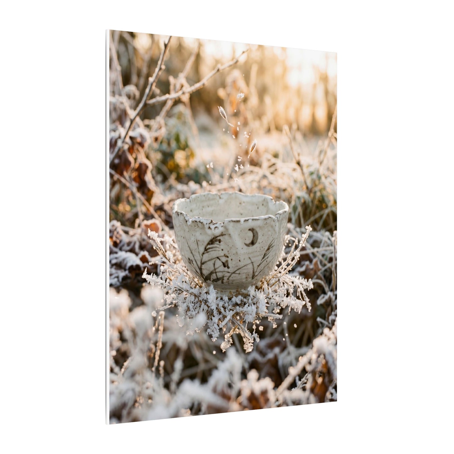 Japandi Ceramic Bowl in Golden Hour | Japanese Pattern Canvas Art
