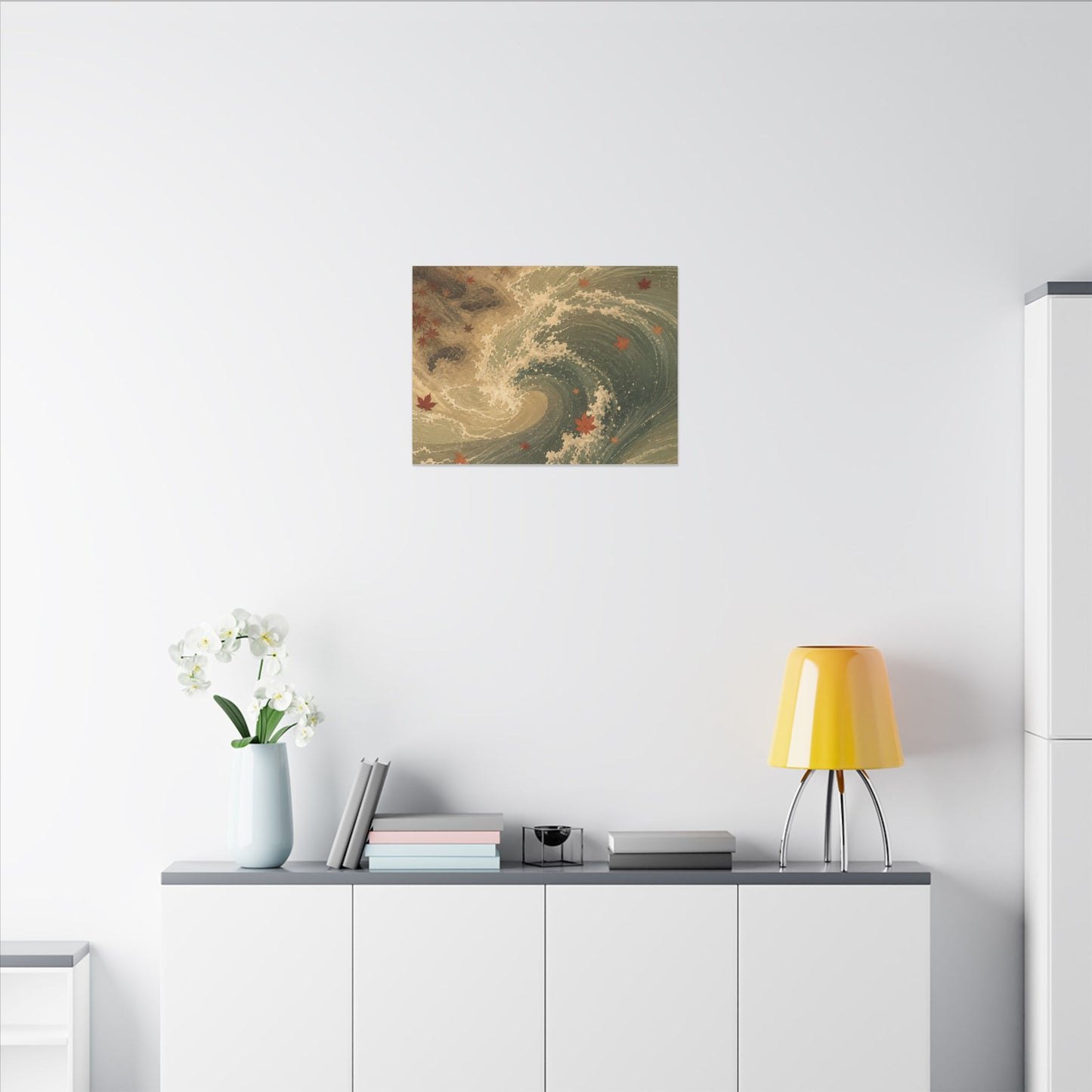 Japandi Ocean Wave in Candlelight | Japanese Pattern Canvas Art