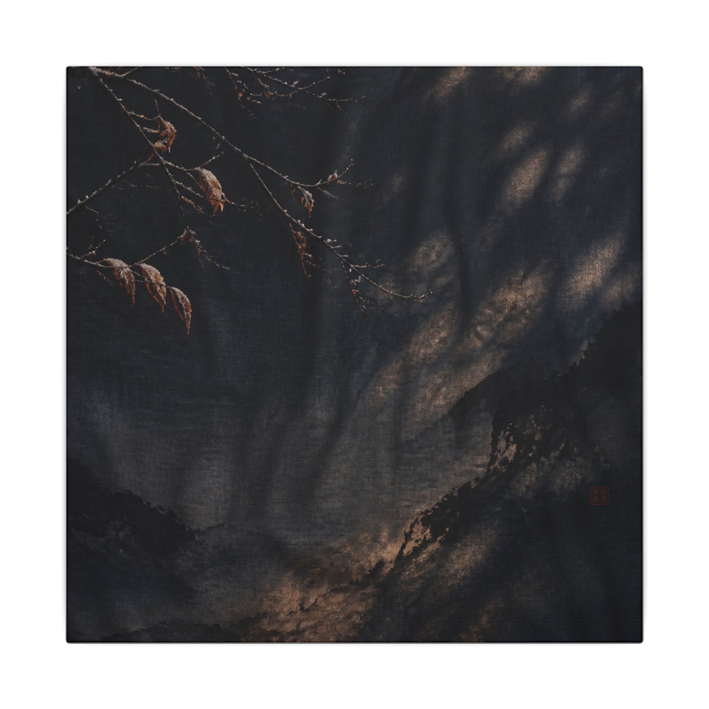 Atmospheric Silk Drape Canvas Art - Charcoal Ink Dark Japandi