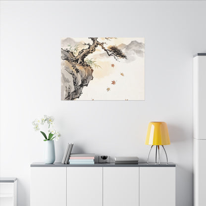 Peaceful Pine Tree Canvas Art - Sumi E Zen