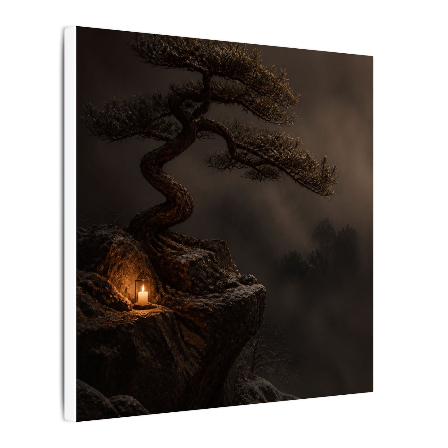 Pine Tree Shadow Zen Canvas Art | Luxurious Dark Japandi Art