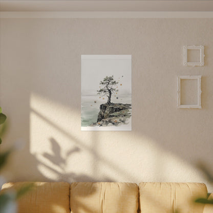 Japandi Pine Tree in Overcast | Watercolor Canvas Art