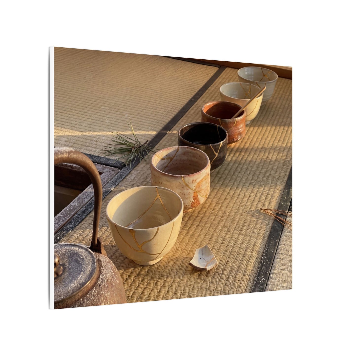 Kintsugi Tea Ceremony in Golden Hour | Gold Repair Canvas Art