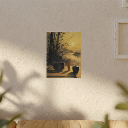 Tea Ceremony Sumi E Canvas Art | Contemplative Zen Art