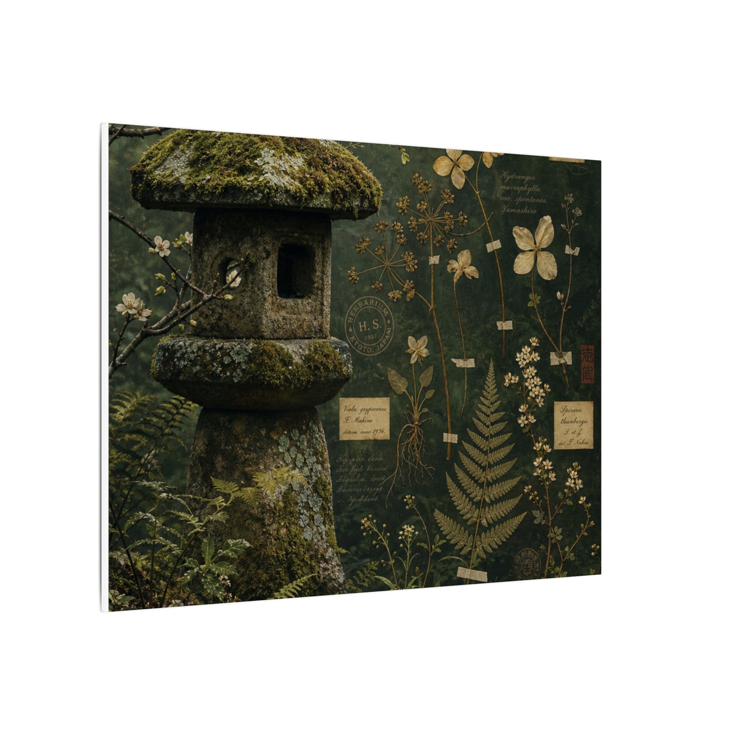 Spring Stone Lantern Herbarium Canvas Art | Nostalgic Decor