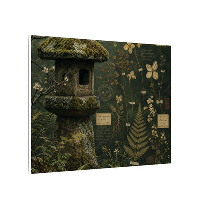 Spring Stone Lantern Herbarium Canvas Art | Nostalgic Decor