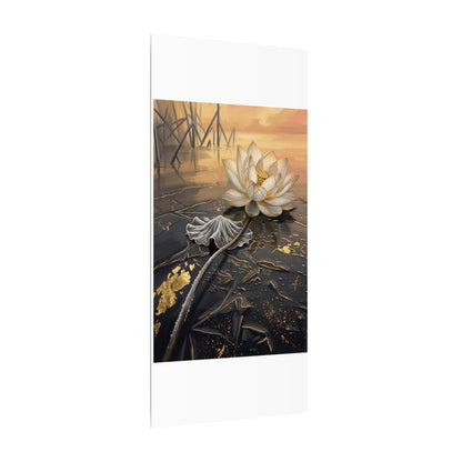 Kintsugi Lotus Flower in Golden Hour | Gold Vein Canvas Art