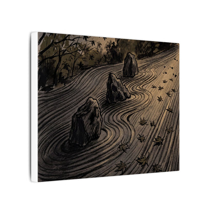 Rock Garden Canvas Art | Autumn Dark Japandi Charcoal Ink Art