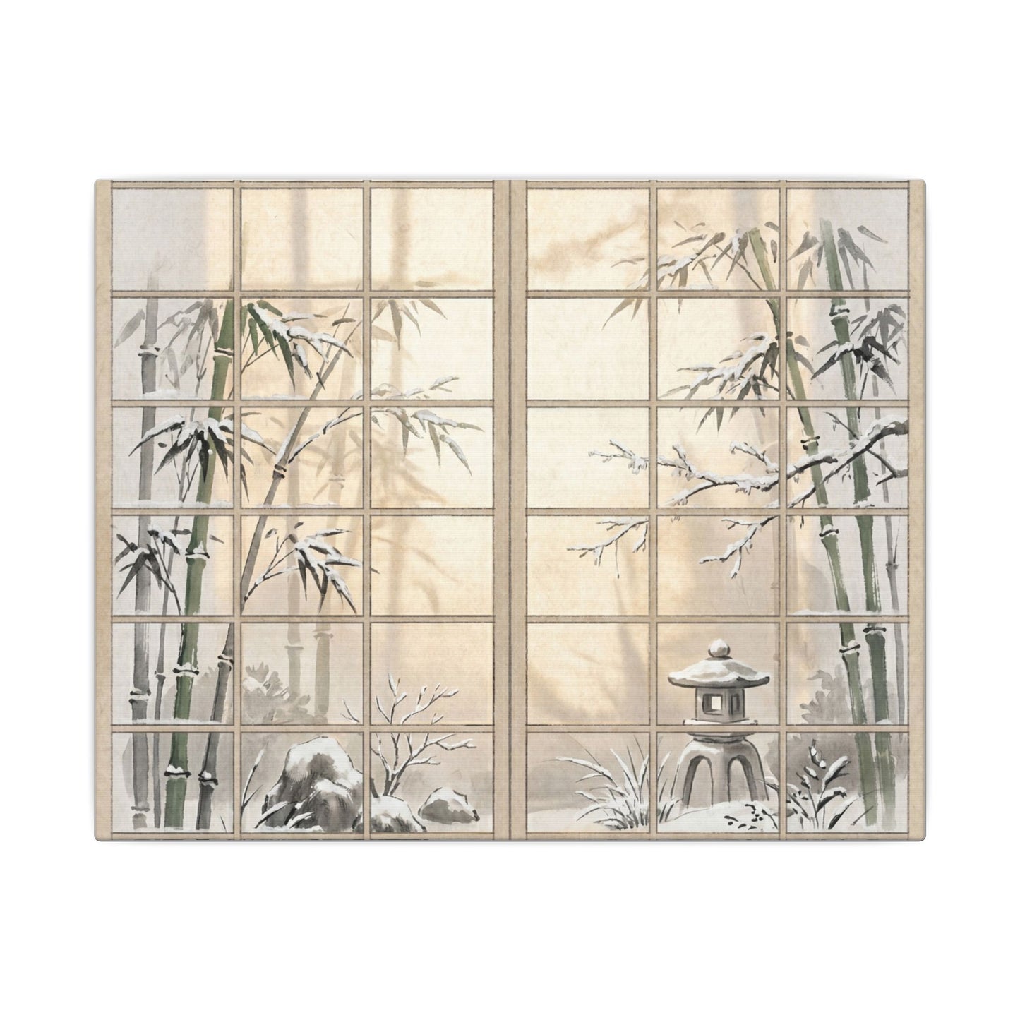 Winter Shoji Screen Sumi E Canvas Art | Tranquil Decor