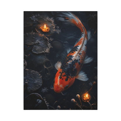 Koi Pond Canvas Art | Winter Dark Japandi Shadow Zen Art