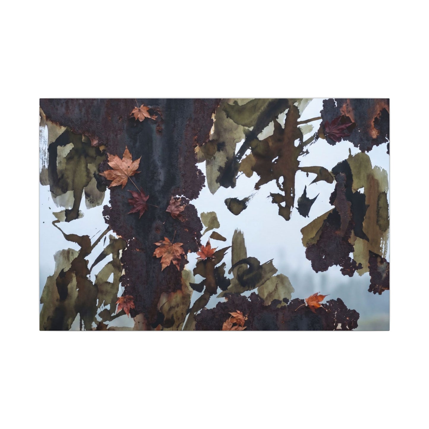 Rust Patina Charcoal Ink Canvas Art | Sophisticated Dark Japandi Art