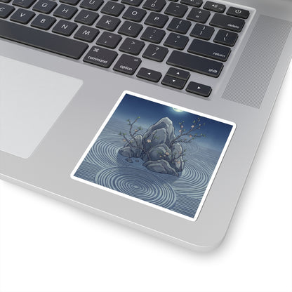 Rock Garden Ukiyo E Inspired Sticker | Contemplative Zen Art Art Print
