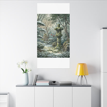 Stone Lantern Winter Canvas Art | Japandi Warm Design