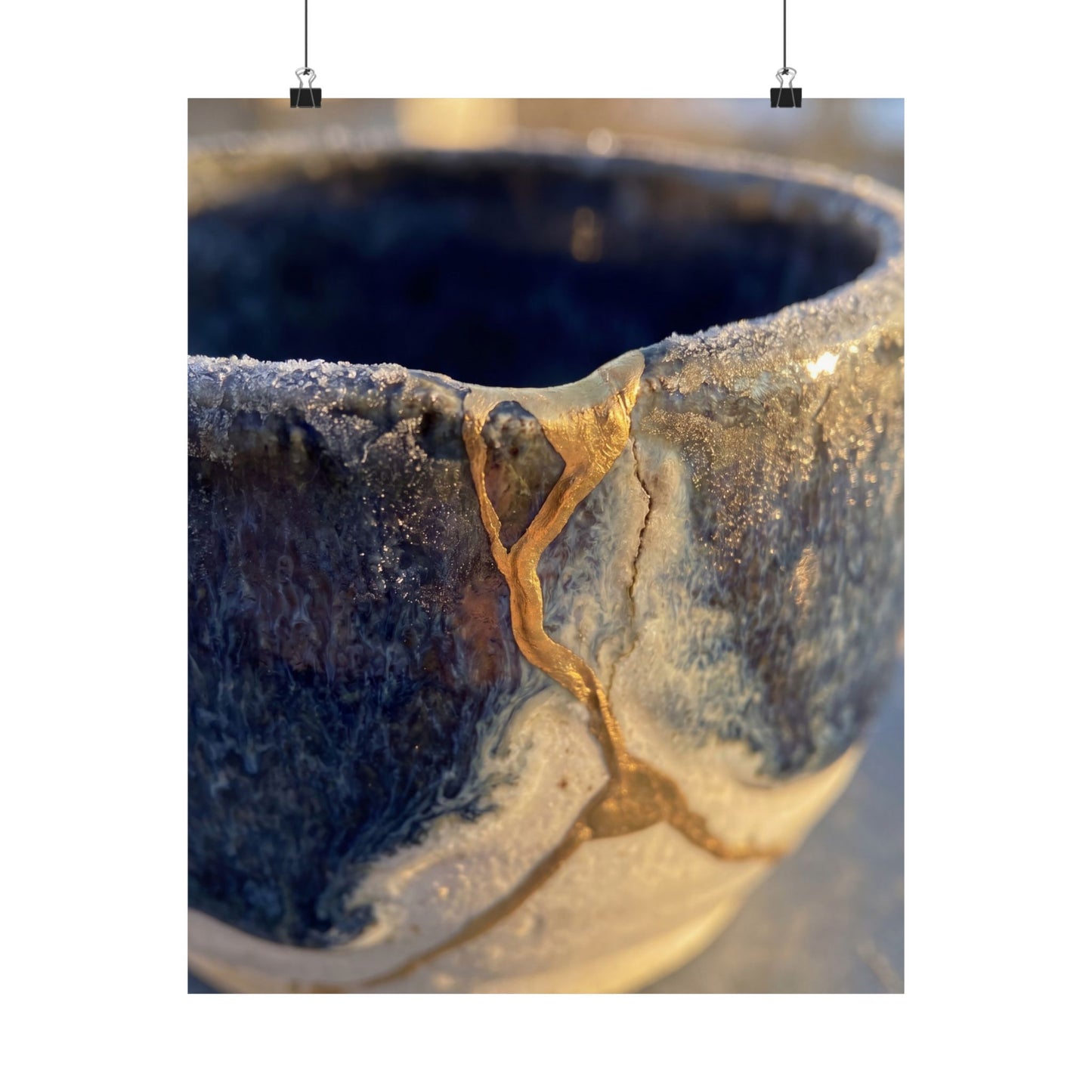 Kintsugi Ceramic Bowl in Golden Hour | Gold Vein Wall Art Print