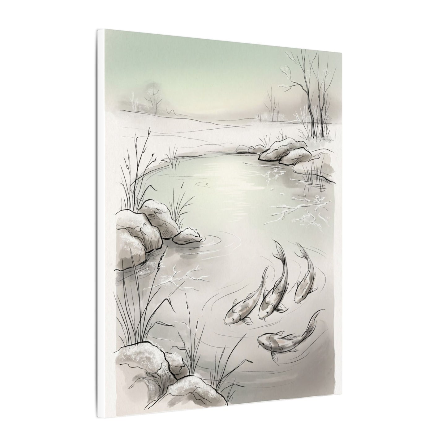 Koi Pond Minimal Line Canvas Art | Cozy Japandi Art