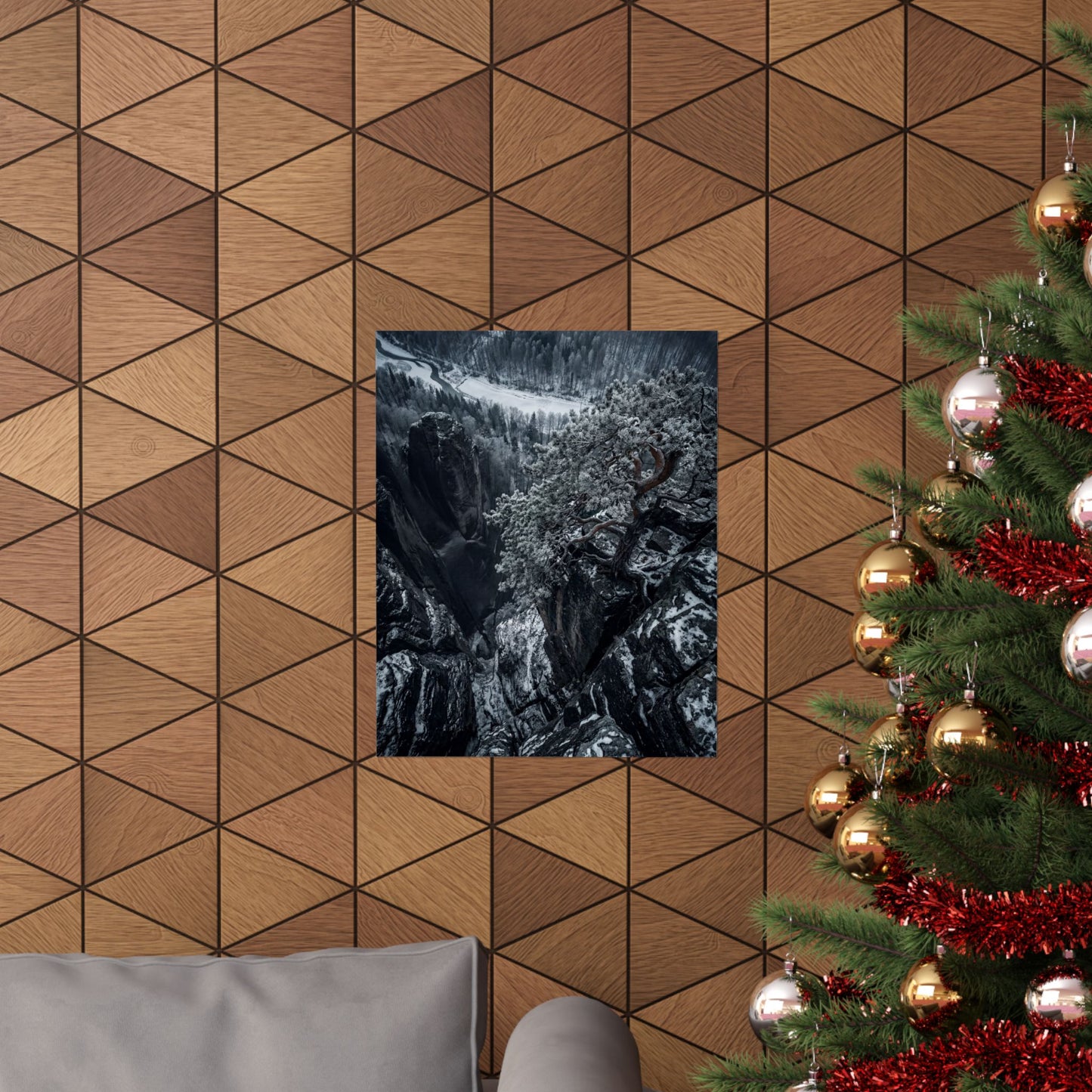 Pine Tree Wall Art Print | Winter Dark Japandi Dark Texture Art