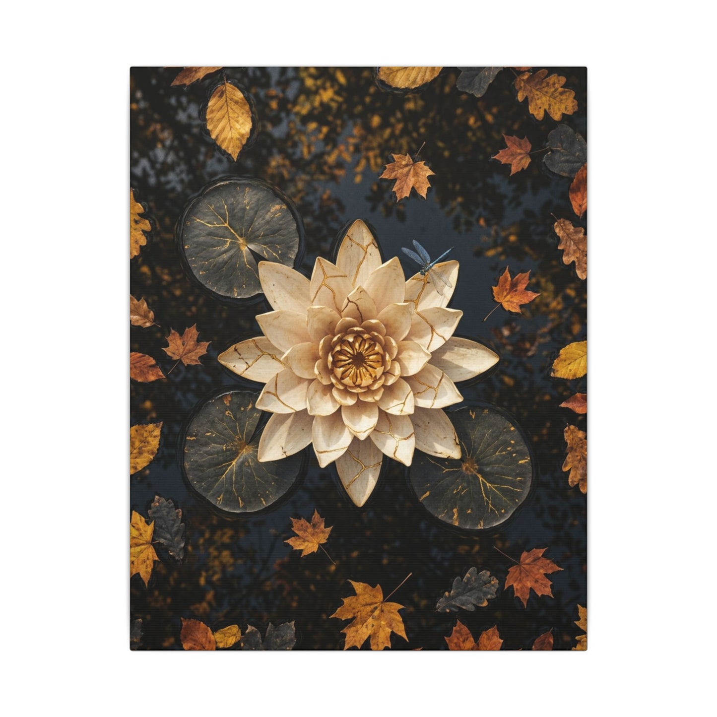 Kintsugi Lotus Flower in Dappled | Gold Repair Canvas Art