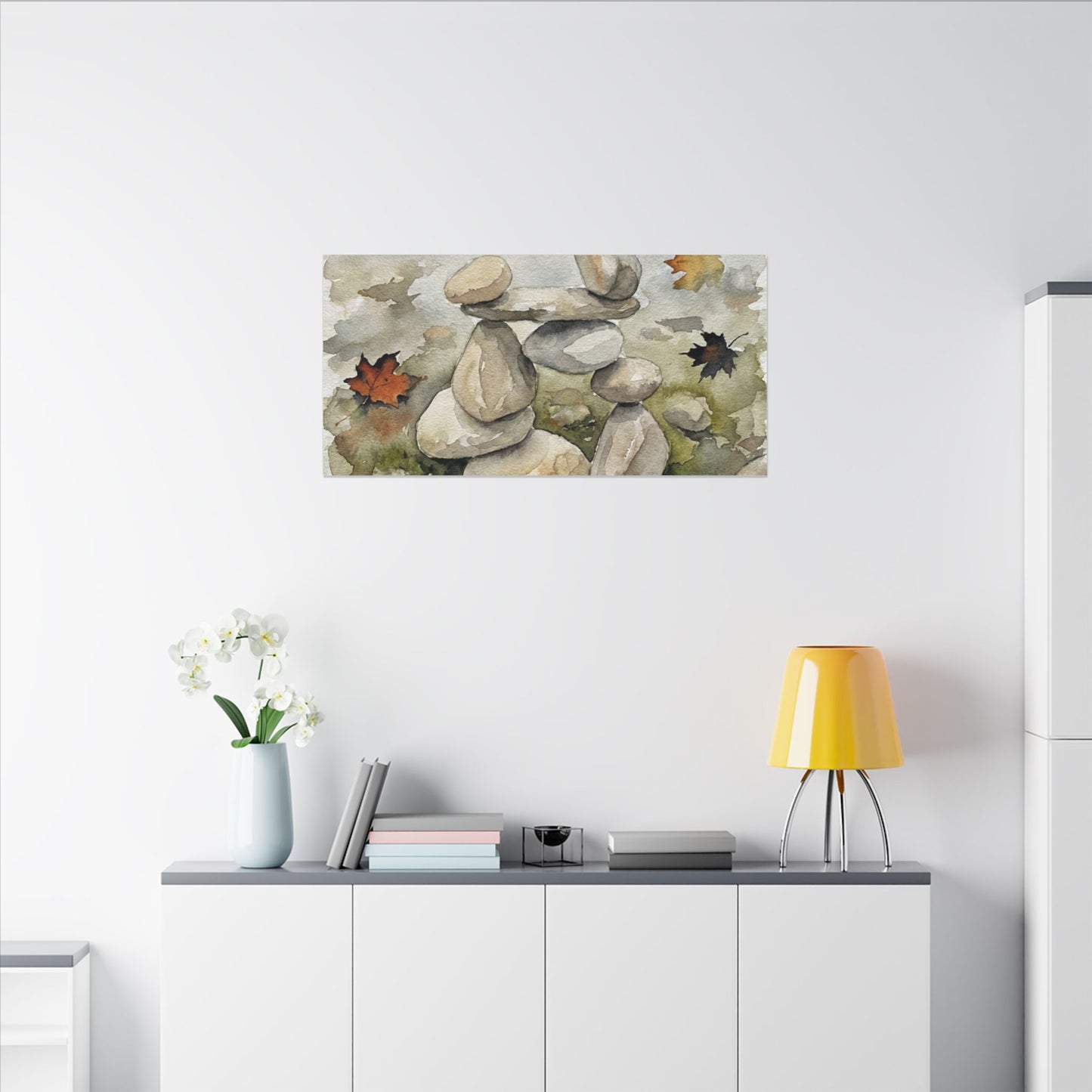 Overcast River Stones Canvas Art - Japandi Fukinsei