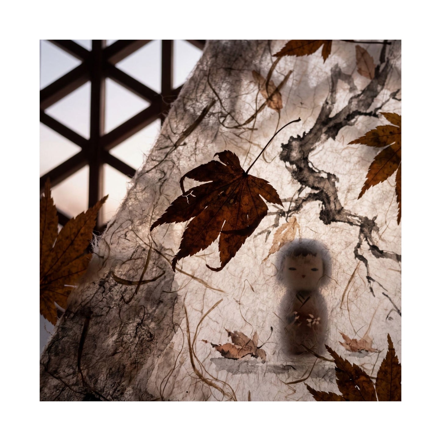 Shoji Screen Autumn Wall Art Print | Dark Japandi Bold Design