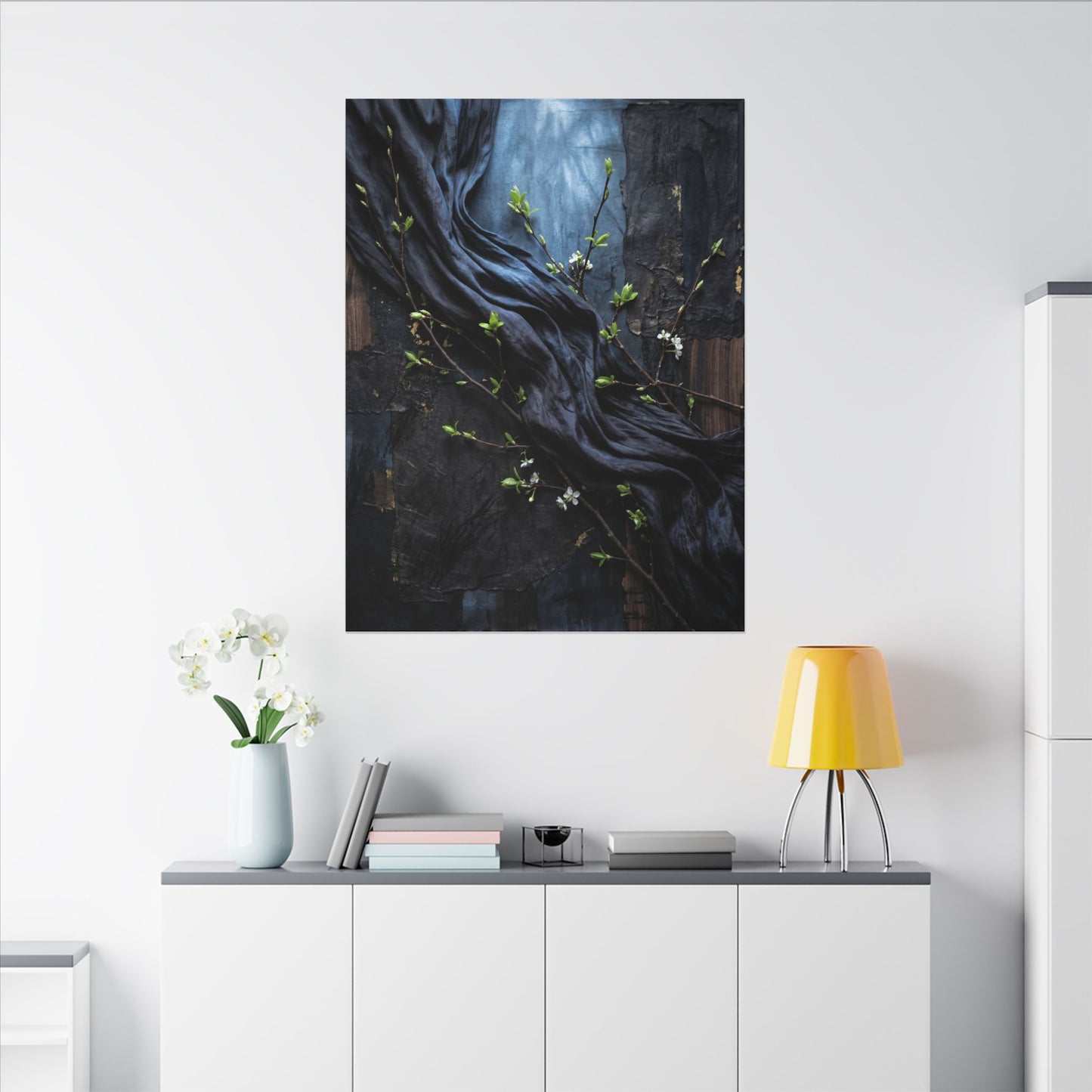 Spring Silk Drape Dark Texture Canvas Art | Atmospheric Decor