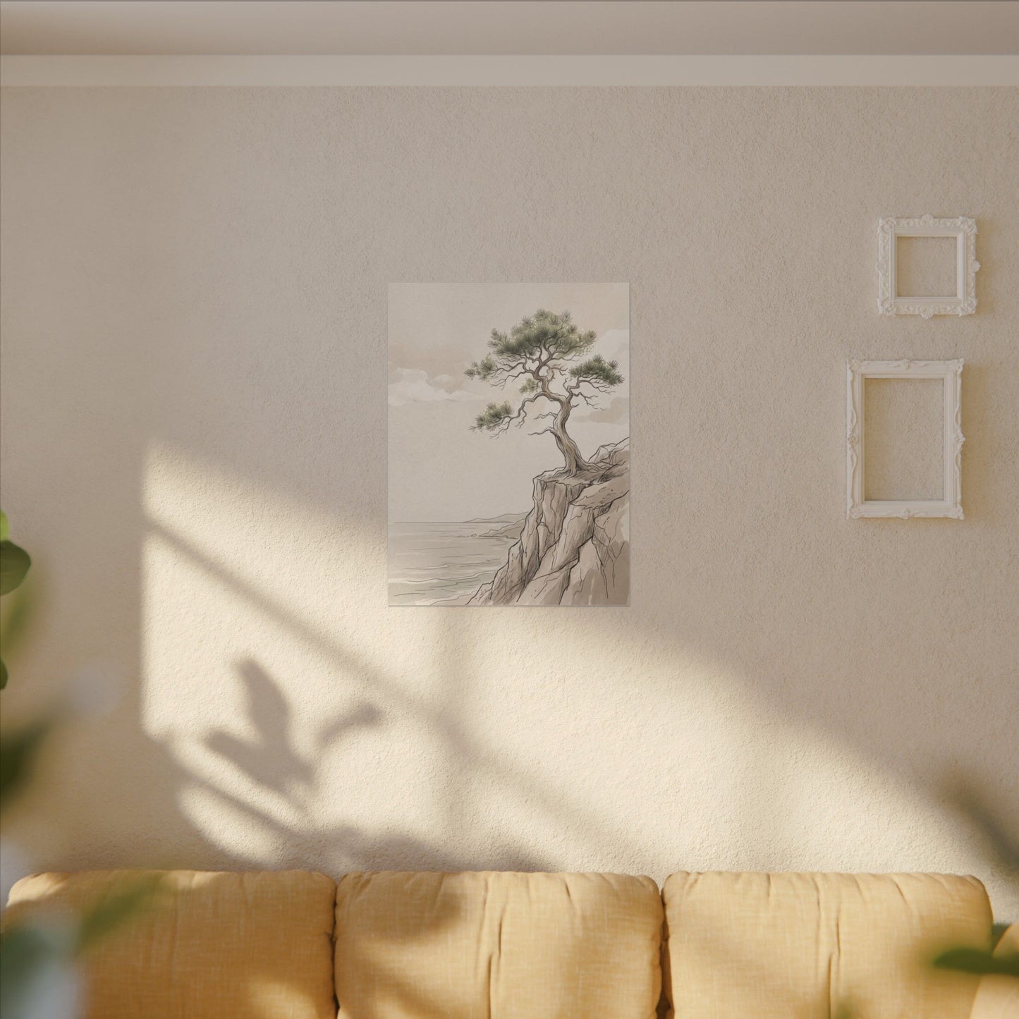 Japandi Pine Tree in Dappled | Minimal Line Canvas Art