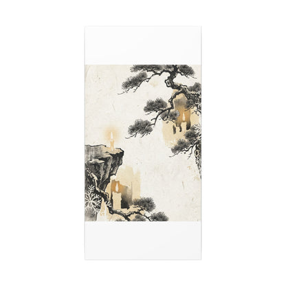Japandi Pine Tree in Candlelight | Japanese Pattern Canvas Art