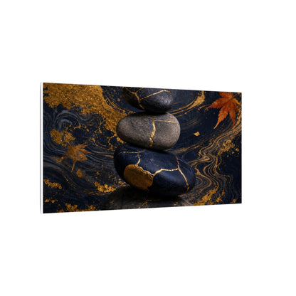 River Stones Autumn Canvas Art | Kintsugi Artful Design