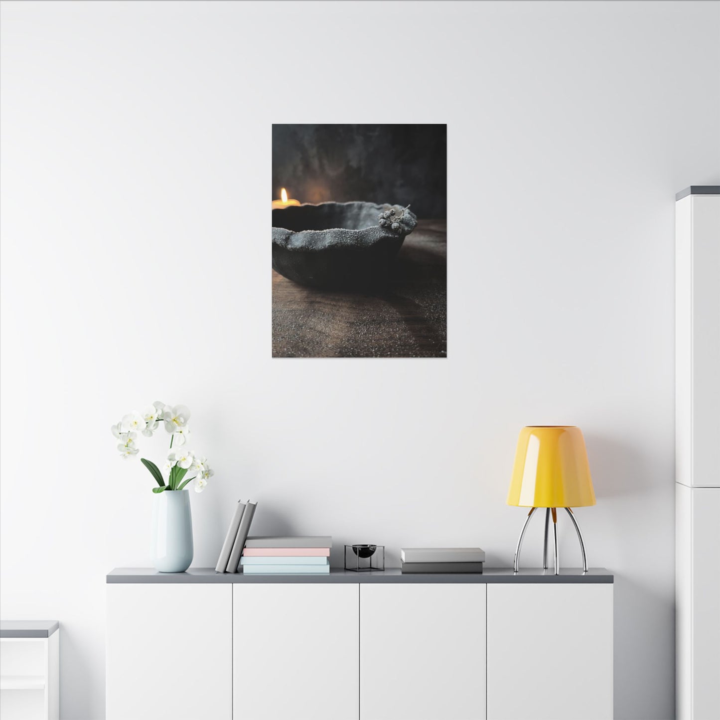 Ceramic Bowl Canvas Art | Winter Dark Japandi Shadow Zen Art