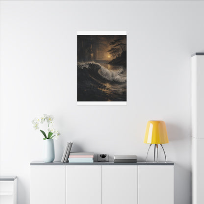 Ocean Wave Dark Texture Canvas Art | Bold Dark Japandi Art