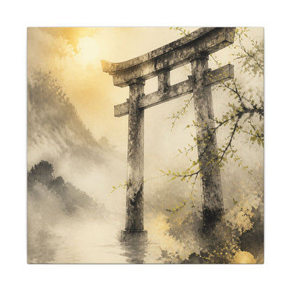 Spring Torii Gate Sumi E Canvas Art | Tranquil Decor