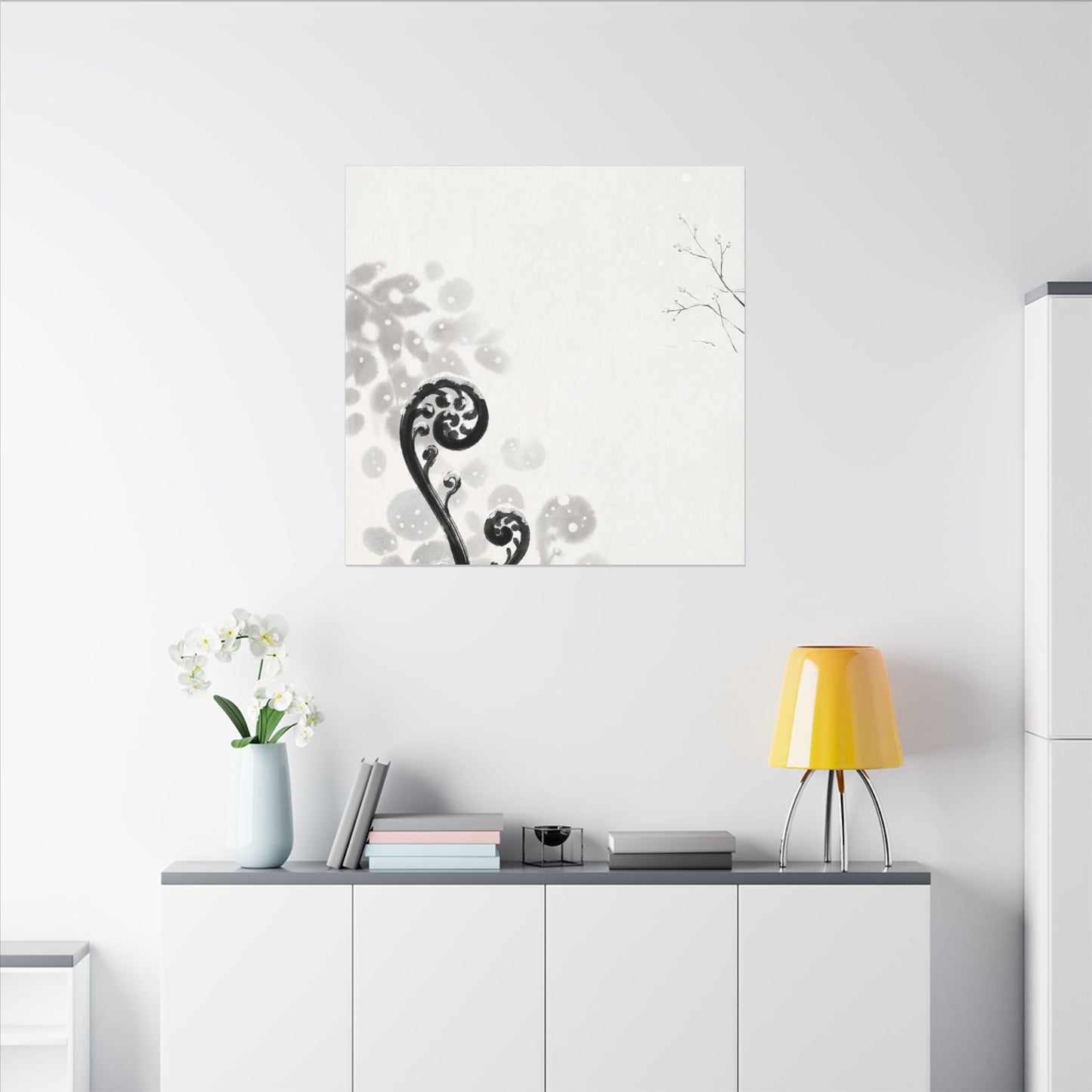 Winter Fern Unfurling Ukiyo E Inspired Canvas Art | Peaceful Decor