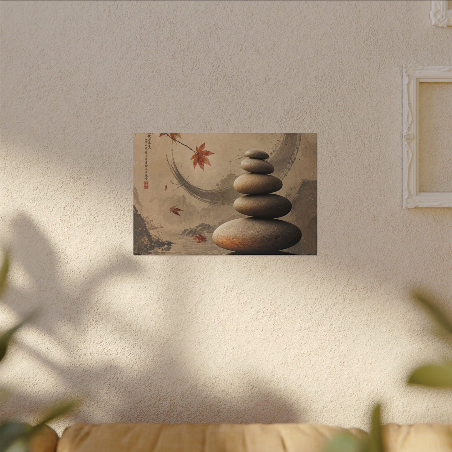 Japandi River Stones in Candlelight | Japanese Pattern Canvas Art