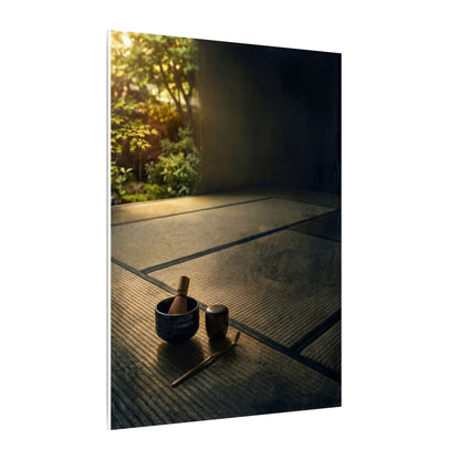 Dark Japandi Tea Ceremony in Golden Hour | Dark Texture Canvas Art