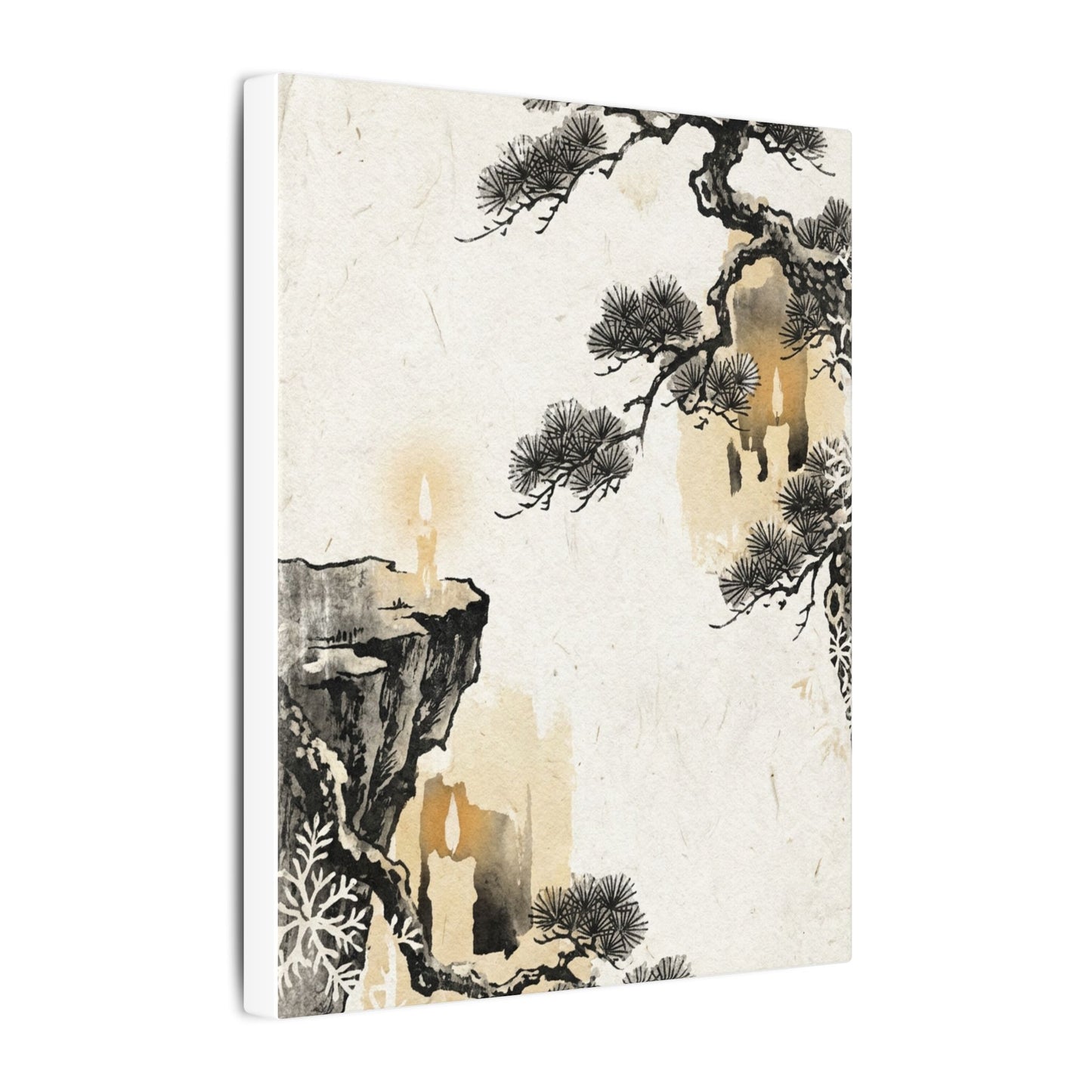 Japandi Pine Tree in Candlelight | Japanese Pattern Canvas Art